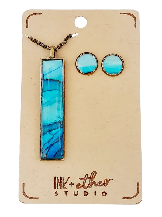 Hand-painted necklace + studs set