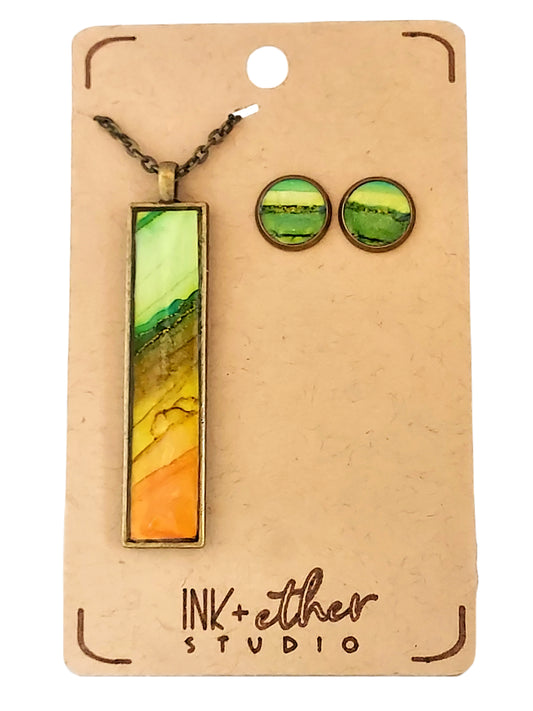 Hand-painted necklace + studs set