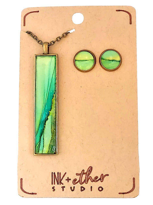 Hand-painted necklace + studs set