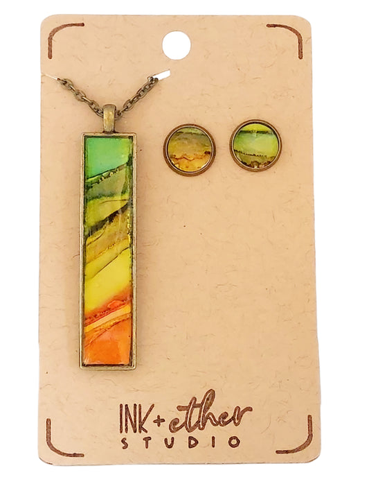 Hand-painted necklace + studs set