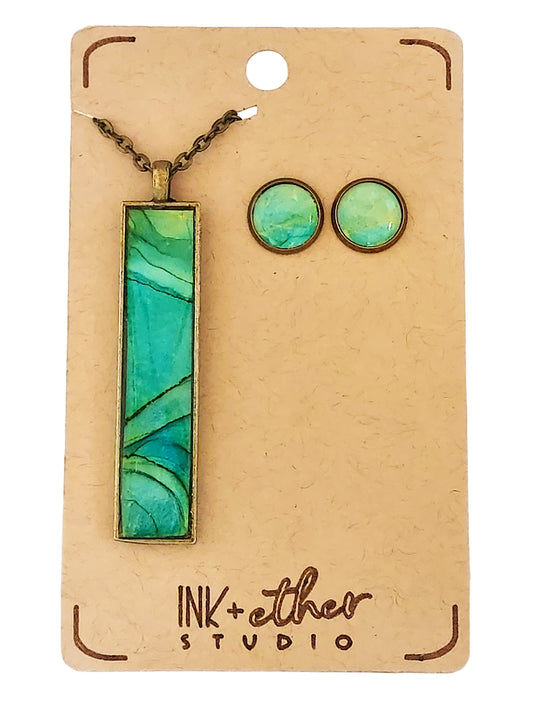 Hand-painted necklace + studs set