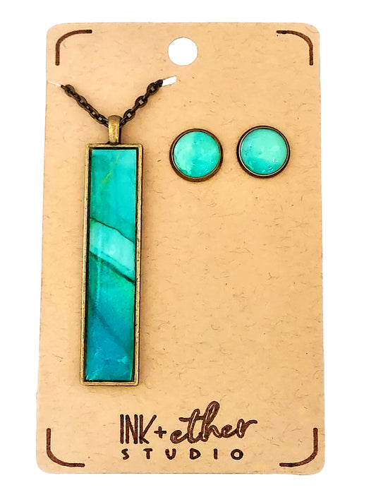 Hand-painted necklace + studs set