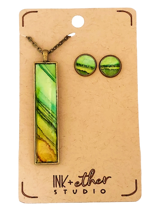 Hand-painted necklace + studs set