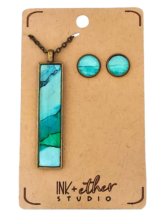 Hand-painted necklace + studs set