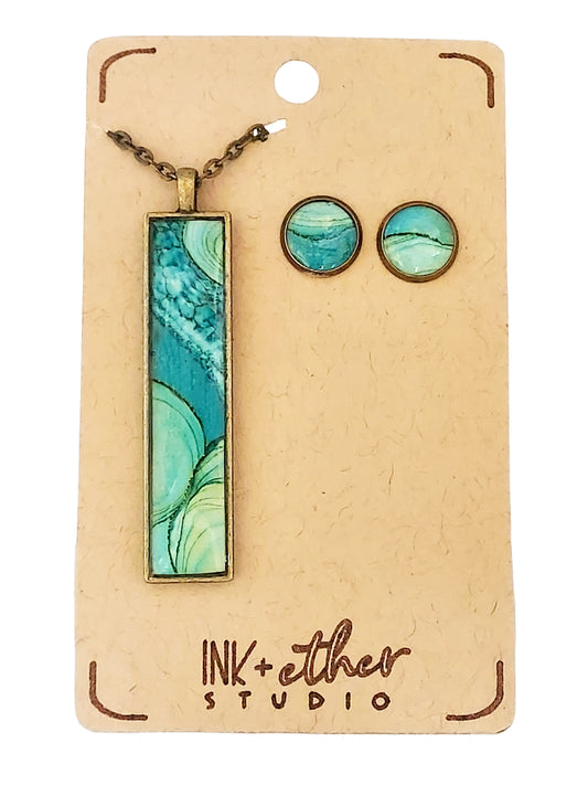 Hand-painted necklace + studs set