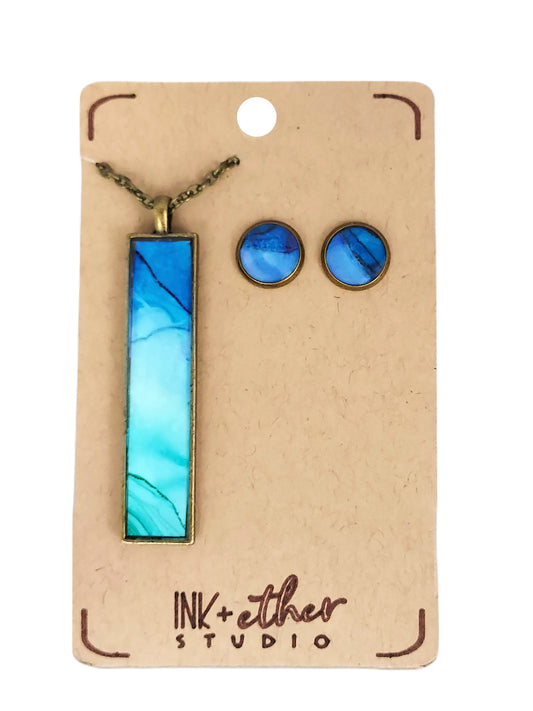 Hand-painted necklace + studs set